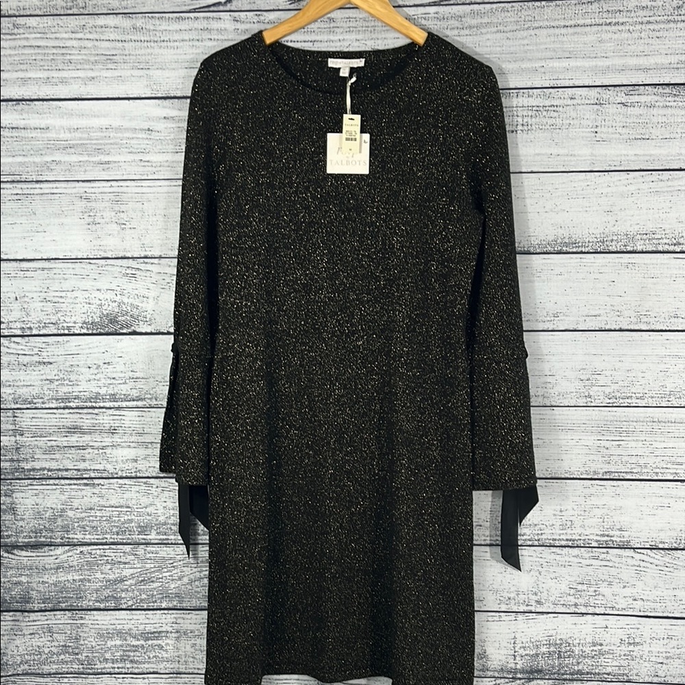 NWT-rsvp by TALBOTS-Black /Gold Metallic Sparkly Merino Wool Dress